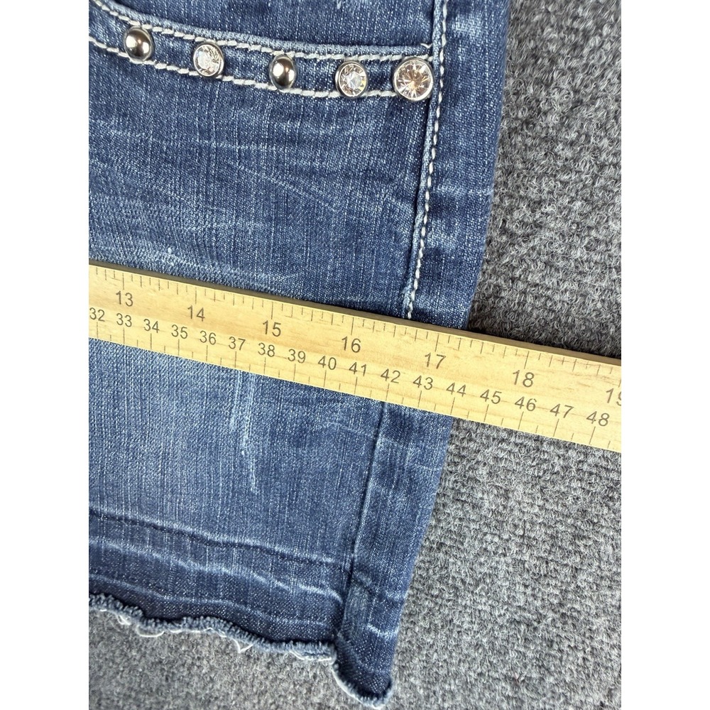 LA Idol USA Denim Mini Skirt Dark Wash Rhinestone Contrast Stitch Size M - Picture 10 of 10